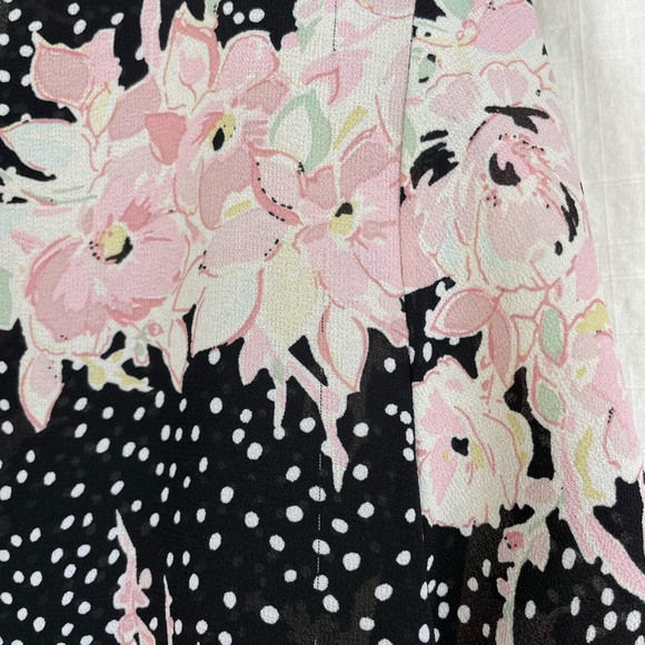 Vintage TESSUTI Floral Print Blouse short sleeve black pastels polka dots 90s - Picture 9 of 15